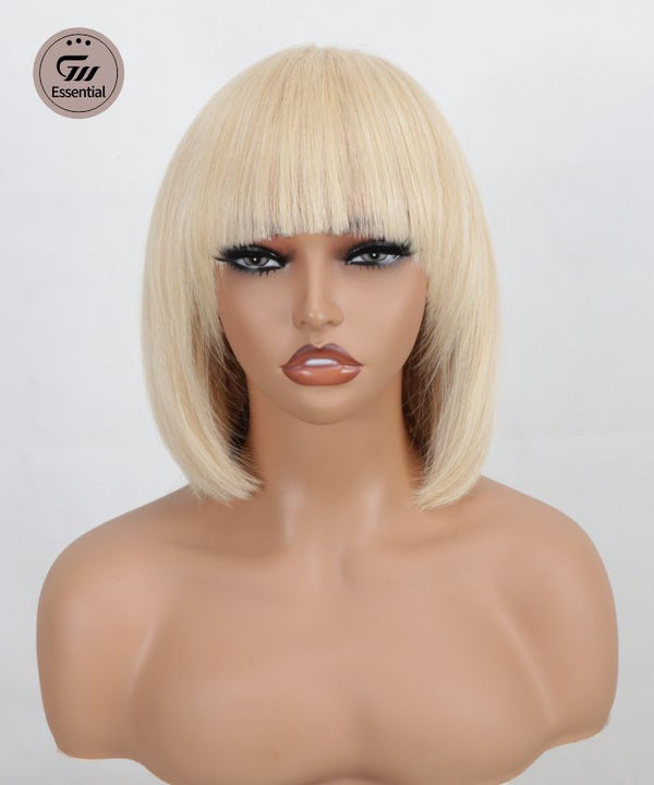 【Essential】On the Go Glueless  Blonde Human Hair Straight bangs layered Lace Minimalist Wig