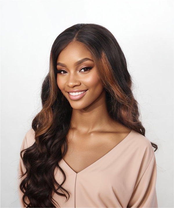 Premium Ombre Brown Highlights Human Hair HD 13×4 Lace Front Body Wave Wig