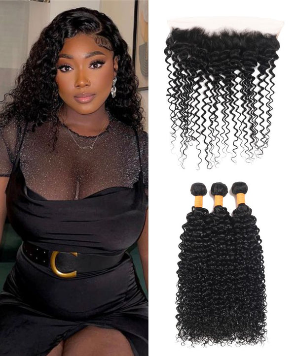 Water Wave Bundles With Frontal 13x4 Lace Front Human Hair Extensions
