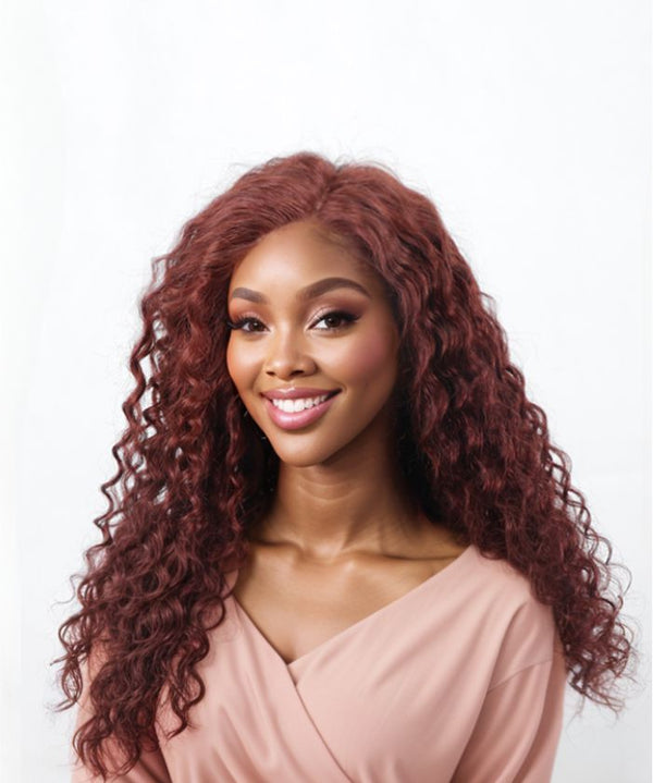 Reddish Brown Human Hair Deep Wave Lace Front 13x4 Wig