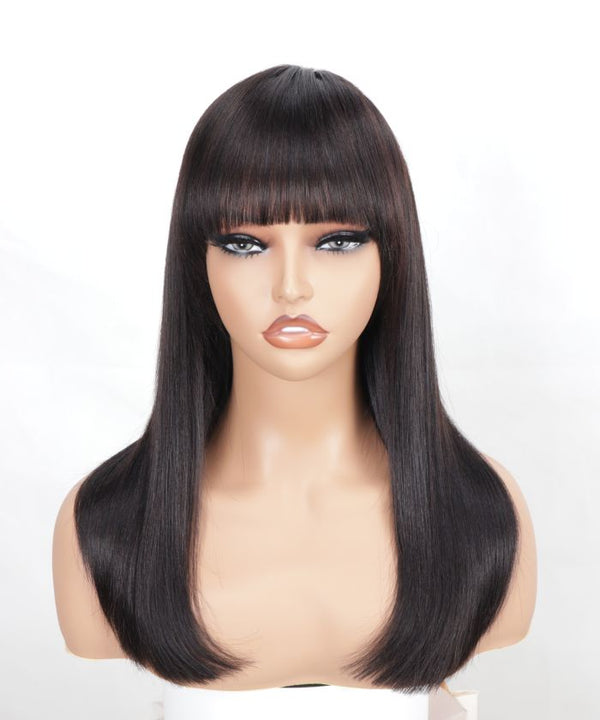 On the Go Glueless Mid-Length Yaki Black Human Hair Silky Straight Lace Minimalist Wig