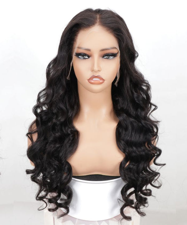 【Essential】Genuine Black Human Hair Trendy Loose Wave Layered Lace Transparent Front 13X4 Wig