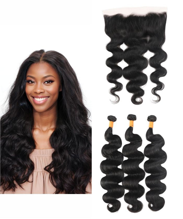 Body Wave Bundles With Frontal 13x4 Lace Front Human Hair Extensions