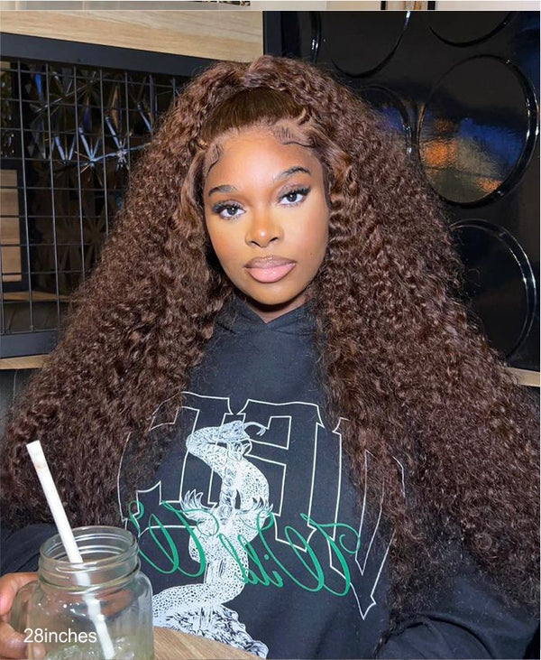 Chocolate Brown Human Hair Water Wave Lace 13x4 Wig